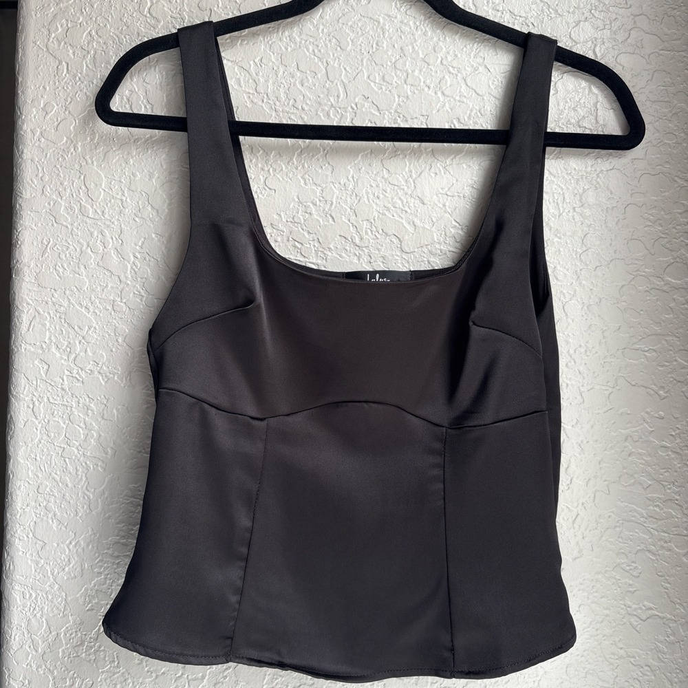 Lulus Satin Square Neck Women Small Tank Top Black Corset Style‎ Side Zip